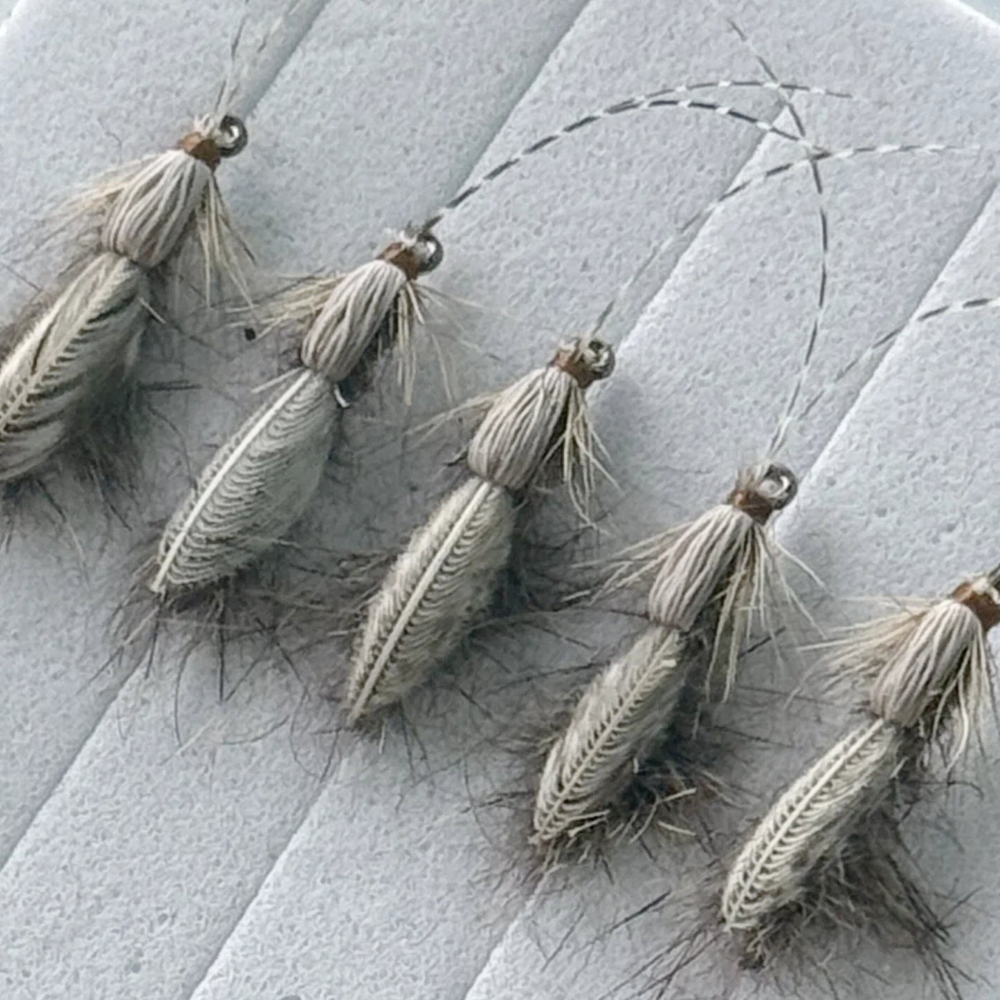 5 PCS | Realistic Adult Caddis Fly Fishing Lures - Hook Size 12#, Hand-Tied Premium Dry Flies with Natural Feather Wings Striped Antennae for Trout, Bass, Panfish in Streams, Rivers & Lakes