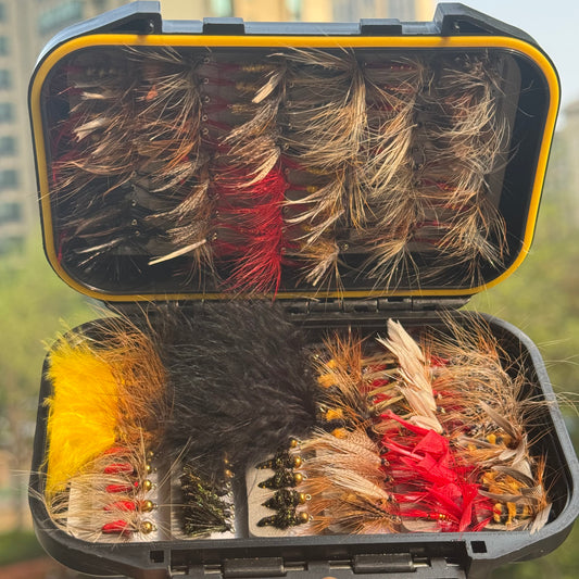 120Pcs Fly Fishing Lures Kit with Double-Sided Waterproof Case: Hand-Tied Dry, Wet, Nymphs & Streamers Assortment with Natural Feathers for Trout, Bass - Fishing Gift for Anglers