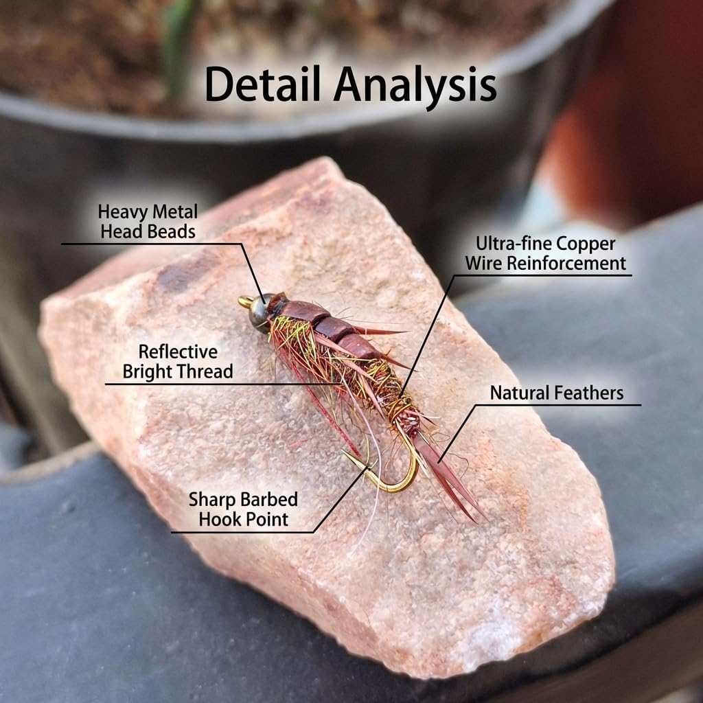 Handmade Realistic Nymph Fly - Super Lifelike Brown Body, Detailed Segments & Joints, Premium Hand-Tied Trout Flies, 5-Pack for Fly Fishing, Hook Size 10#