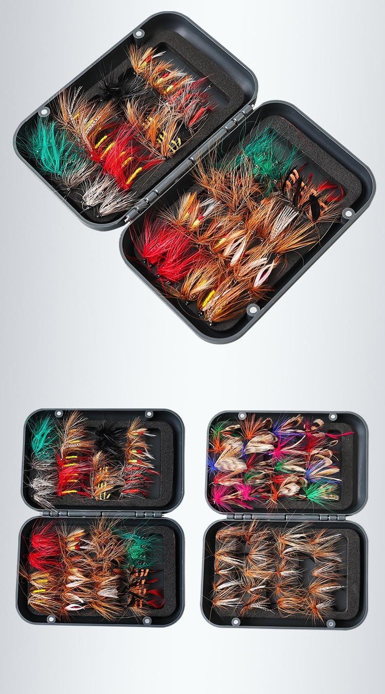 40/65 PCS Realistic Fly Fishing Flies Kit, Professional Hand-Tied Nymphs, Bees Butterflies Lures Assortment with Waterproof Fly Box, Bass Trout Bluegill Panfish Surface Lures for Freshwater