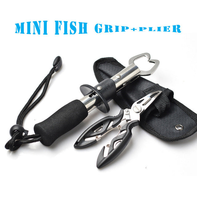 Stainless Steel Fishing Tool Combo – Straight-Grip Fish Lip Gripper + Compact Pliers Set with Sheath, Rust-Proof & Portable for Lure, Saltwater & Bass Fishing