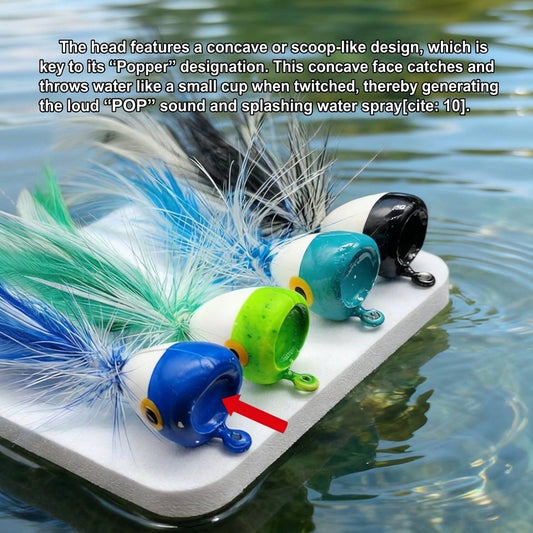 DZ Angling New 5-Color Surface Popper Fly Set – Size #2 Hooks (5-Pack for Bass, Pike & Trout)