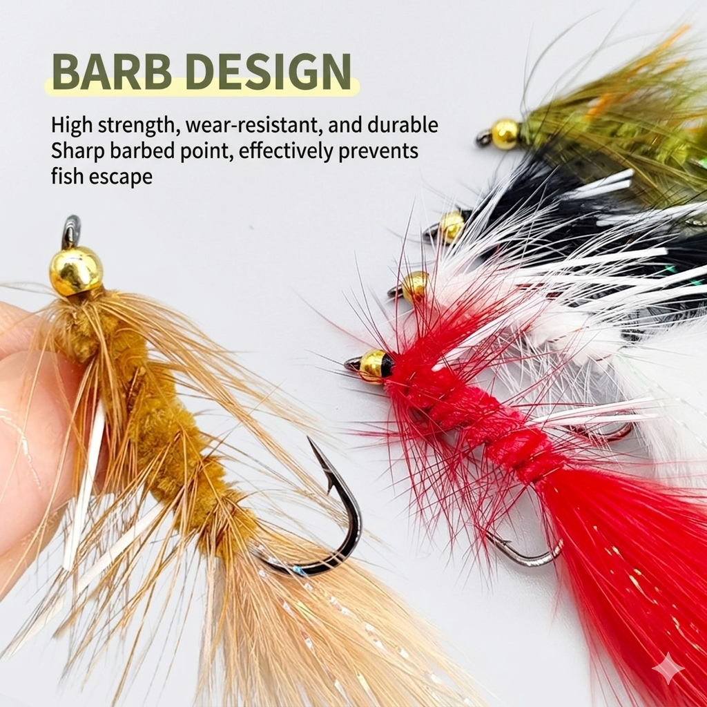 6-Pack Weighted Bead Head Woolly Bugger Streamer Flies - Lifelike Silicone Legs & Premium Marabou - Versatile Pattern for Trout, Bass, Salmon, Steelhead in Rivers & Lakes