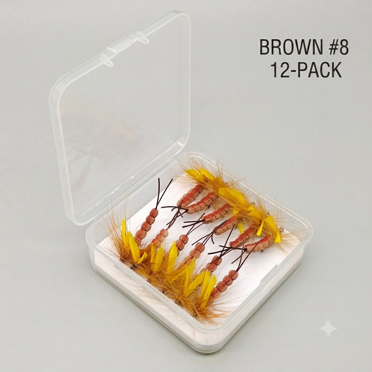 DZ Angling | Premium Hand-Tied Dry Fly Fishing Flies - Realistic Foam Mayfly Patterns, 12-Pack Brown/Yellow Colors, Hook size #8 for Trout & Panfish