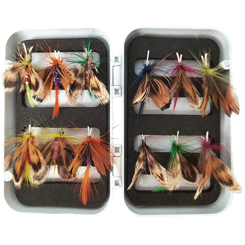 12-Pack Realistic Butterfly Fly Fishing Lures with Waterproof Case
