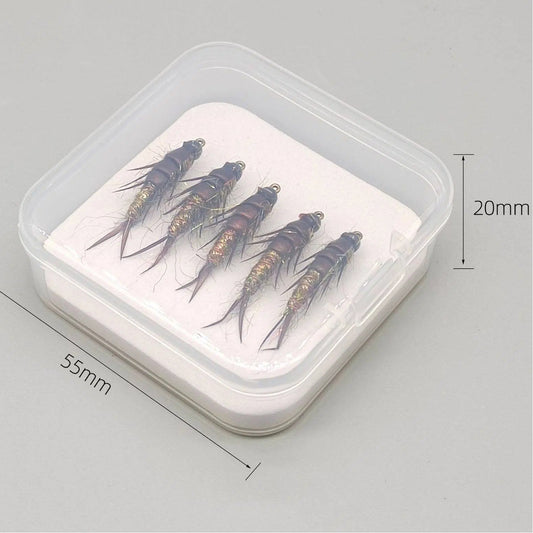 Handmade Realistic Nymph Fly - Super Lifelike Brown Body, Detailed Segments & Joints, Premium Hand-Tied Trout Flies, 5-Pack for Fly Fishing, Hook Size 10#