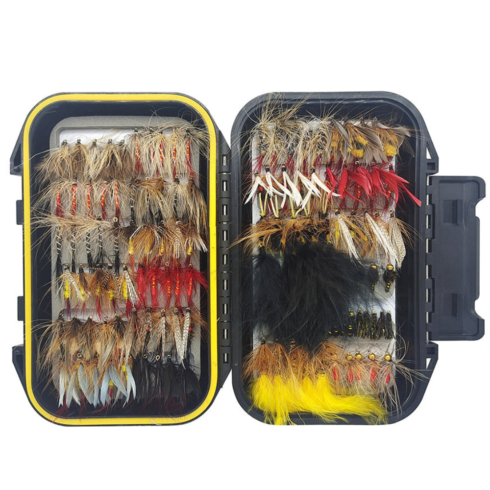 120Pcs Fly Fishing Lures Kit with Double-Sided Waterproof Case: Hand-Tied Dry, Wet, Nymphs & Streamers Assortment with Natural Feathers for Trout,