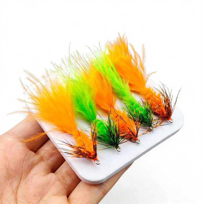 Flies – Natural Feathers, High-Visibility Colors, Size 8 Hook
