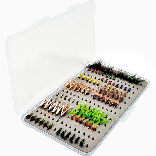 DzAngling 100Pcs Fly Fishing Lures Set Hand-Tied Dry Wet Nymph Streamer Flies Assortment Pack with Waterproof Fly Box #10 #12 #14 #16