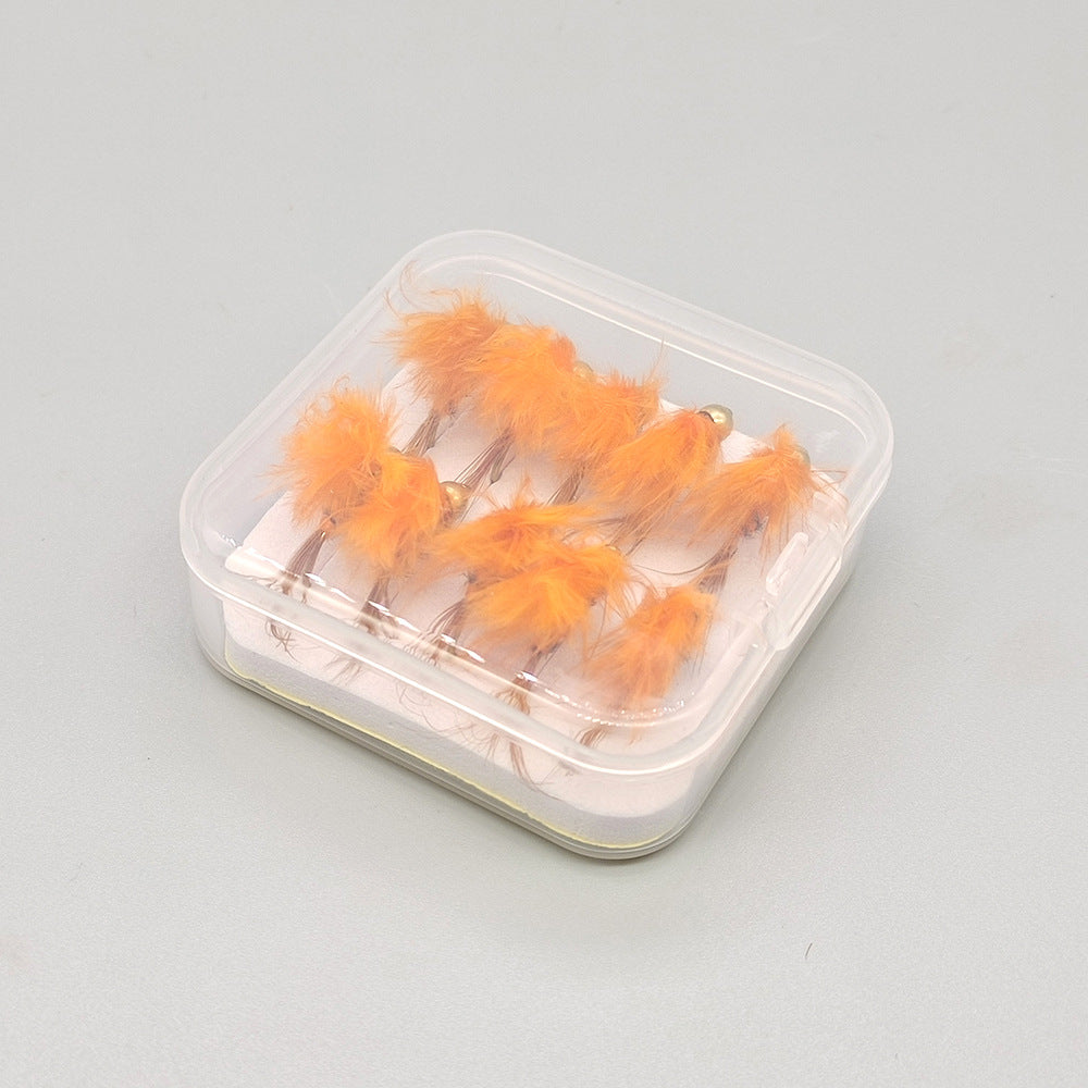 10pcs Orange Nymph Fly Fishing Lures - Bead Head Orange Wing Wet Flies, Realistic Aquatic Insect Imitation, Hand Tied Trout Flies with Size #10 Barbed Hooks