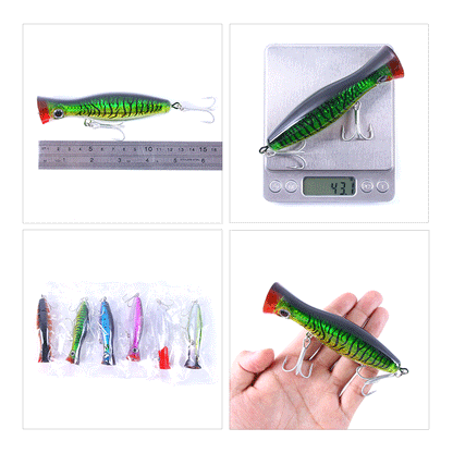 Heavy-Duty 1.52oz/5.12in Popper Lure for Saltwater & Freshwater – Long Casting Topwater Fishing Bait with Reinforced Hooks, Large Splashbait for Bass, Tuna, GT & Predator Fish (Bulk Pack)