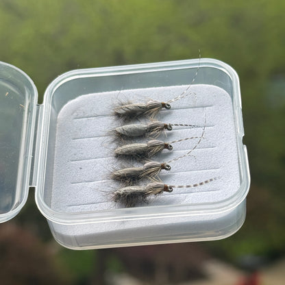 5 PCS | Realistic Adult Caddis Fly Fishing Lures - Hook Size 12#, Hand-Tied Premium Dry Flies with Natural Feather Wings Striped Antennae for Trout, Bass, Panfish in Streams, Rivers & Lakes