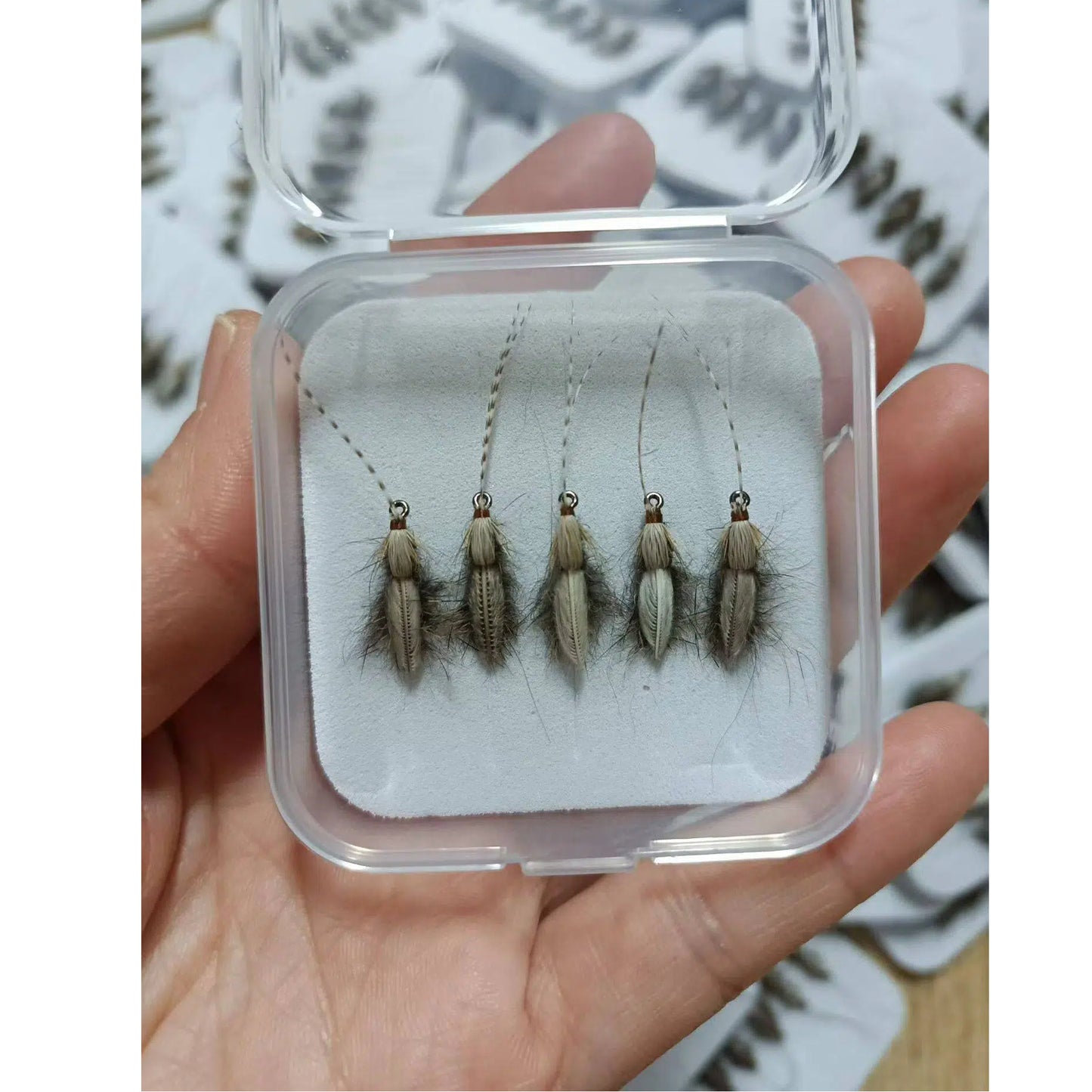 5 PCS | Realistic Adult Caddis Fly Fishing Lures - Hook Size 12#, Hand-Tied Premium Dry Flies with Natural Feather Wings Striped Antennae for Trout, Bass, Panfish in Streams, Rivers & Lakes