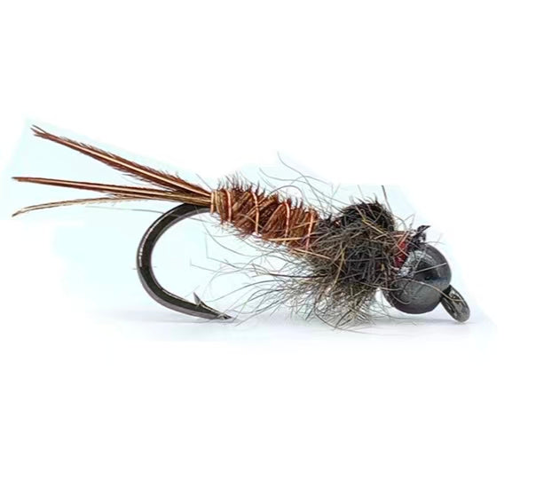 DZ Angling Beadhead Pheasant Tail Nymph Fly Fishing Lures - 10 Pack ,Weighted Tungsten Bead Subsurface Wet Flies for Trout Grayling, Sizes 14# 16# 18#