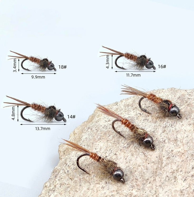 DZ Angling Beadhead Pheasant Tail Nymph Fly Fishing Lures - 10 Pack ,Weighted Tungsten Bead Subsurface Wet Flies for Trout Grayling, Sizes 14# 16# 18#