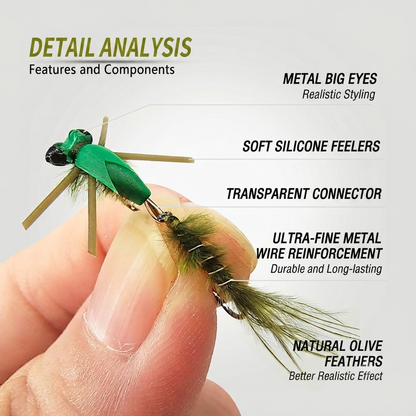 4-Pack Articulated Damselfly Nymph Wet Fly - Jointed Double Hook Trout & Bass Fly Fishing Lures with Soft Silicone Feelers & Natural Olive Feathers (Sizes 12-18)