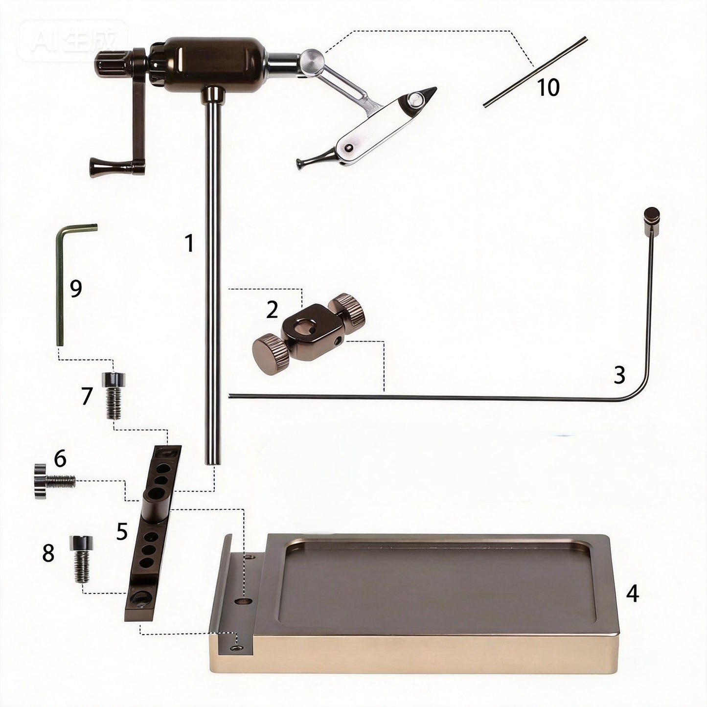 Professional Rotary Fly Tying Vise - Precision Tool for Hand-Tied Fishing Flies (Includes 5-Piece Tool Starter Kit),Lifetime warranty