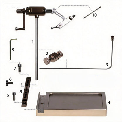 Professional Rotary Fly Tying Vise - Precision Tool for Hand-Tied Fishing Flies (Includes 5-Piece Tool Starter Kit),Lifetime warranty