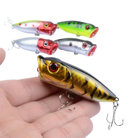 2.5" Topwater Popper Lure (0.43 oz) – Lifelike Fish Design in 5 Vibrant Colors, Surface-Action Hard Bait for Bass, Trout & Panfish (Bulk Pack)