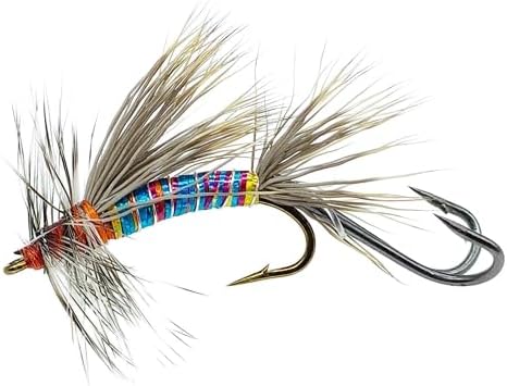 6 -Pack Hand-Tied Stimulator Deer Hair Caddis Fly Lure - Iridescent Ribbed Body with High-Floating Elk Hair & Trailer Double Hook-Premium Dry Fly for Trout, Bass, and Steelhead Fishing, Size #10 Hooks