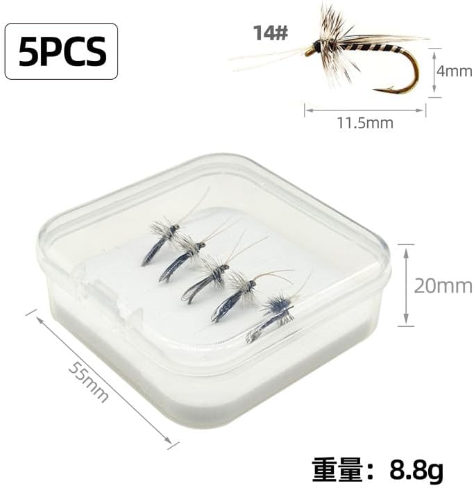5-Pack/10-Pack Realistic Caddis Dry Flies #14 Gold Hook Fly Fishing Lures with Synthetic Wings & Natural Hackle, Hand-Tied High Floatability Flies for Trout, Chub, Culter, Panfish