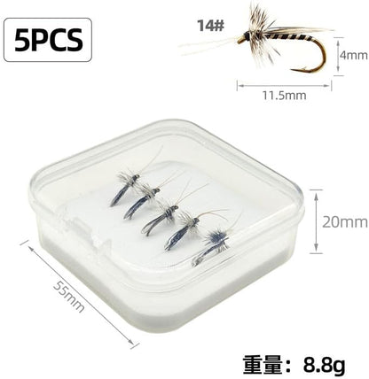 5-Pack/10-Pack Realistic Caddis Dry Flies #14 Gold Hook Fly Fishing Lures with Synthetic Wings & Natural Hackle, Hand-Tied High Floatability Flies for Trout, Chub, Culter, Panfish