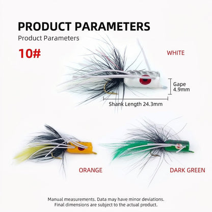 DZ Angling 6 Pack Topwater Foam Frog Poppers for Bass Fishing, Hook Size #10