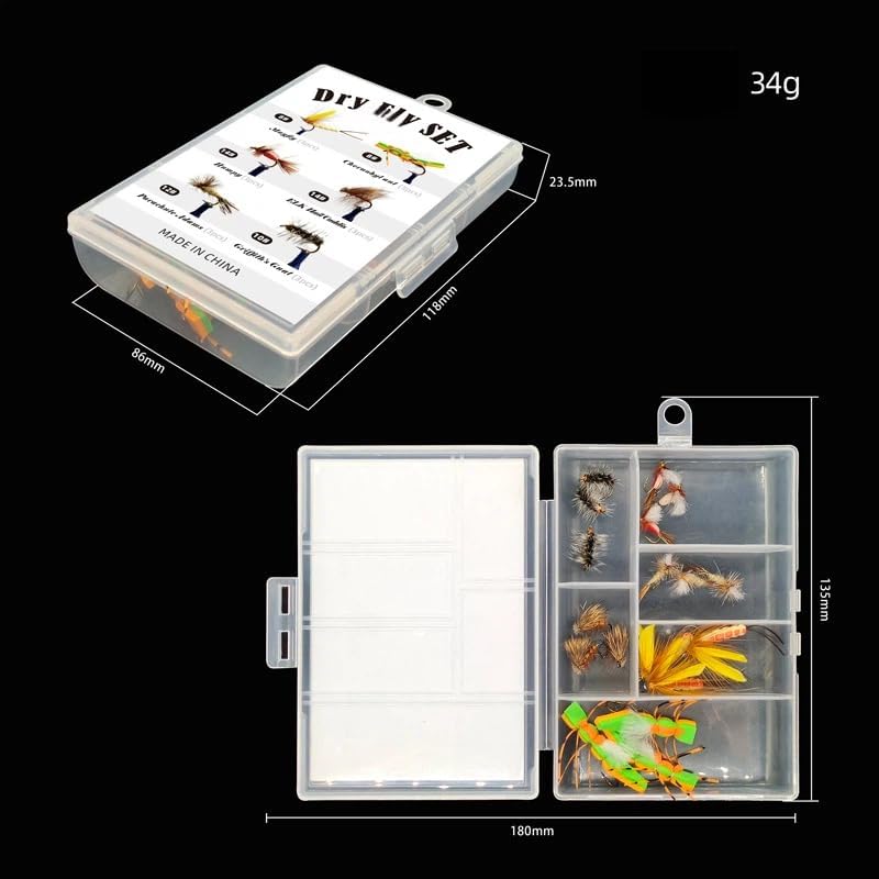18Pcs Dry Fly Fishing Lures Kit - Professional Assorted Topwater Fly Set - Essential Gear for Trout and Bass,Hook Size #8,#10,#12, #14