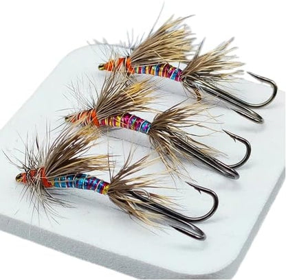 6 -Pack Hand-Tied Stimulator Deer Hair Caddis Fly Lure - Iridescent Ribbed Body with High-Floating Elk Hair & Trailer Double Hook-Premium Dry Fly for Trout, Bass, and Steelhead Fishing, Size #10 Hooks