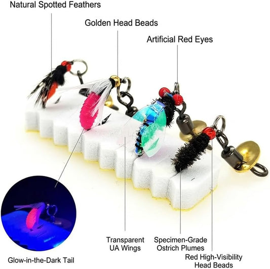 20Pcs Fly Fishing Lure Kit: Spinner Fly Fishing Lures with Tackle Box, 4 Styles Realistic Nymphs & Midges for Trout, Bass, Panfish - Perfect Fishing Gift for Anglers