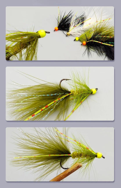 6-Pack Weighted Bead Head Woolly Bugger Streamer Flies - Lifelike Silicone Legs & Premium Marabou - Versatile Pattern for Trout, Bass, Salmon, Steelhead in Rivers & Lakes