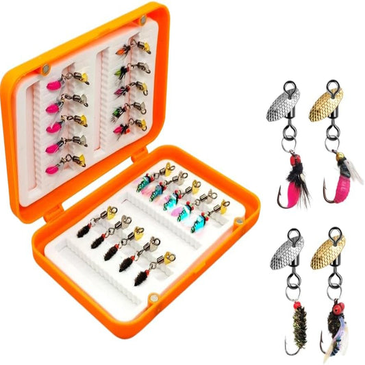 20Pcs Fly Fishing Lure Kit: Spinner Fly Fishing Lures with Tackle Box, 4 Styles Realistic Nymphs & Midges for Trout, Bass, Panfish - Perfect Fishing Gift for Anglers