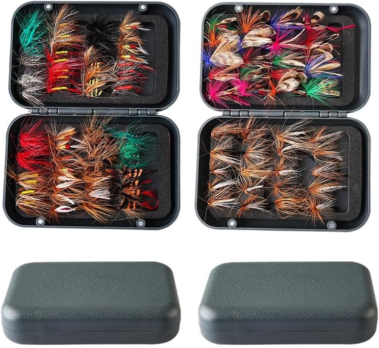 40/65 PCS Realistic Fly Fishing Flies Kit, Professional Hand-Tied Nymphs, Bees Butterflies Lures Assortment with Waterproof Fly Box, Bass Trout Bluegill Panfish Surface Lures for Freshwater