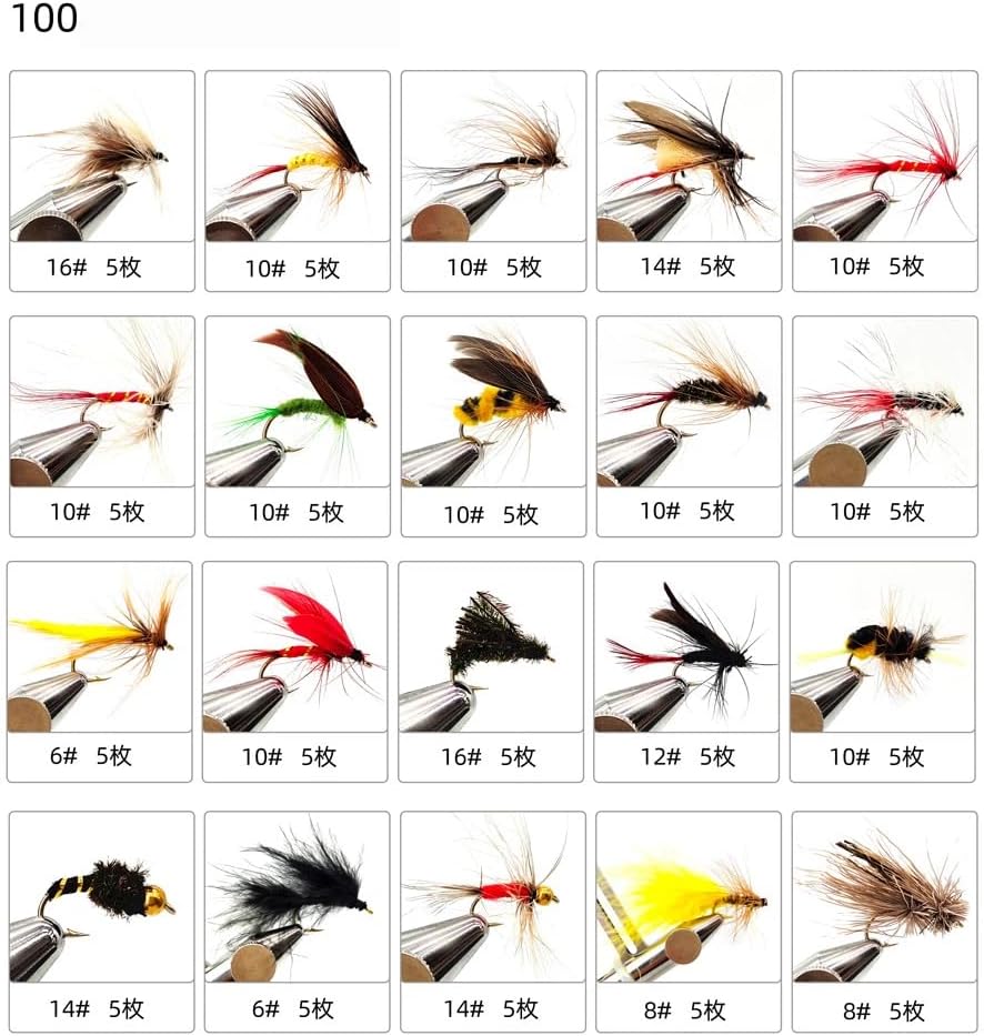 100Pcs Fly Fishing Lures Kit with Double-Sided Waterproof Case: Hand-Tied Dry, Wet, Nymphs & Streamers Assortment with Natural Feathers for Trout, Bass - Fishing Gift for Anglers