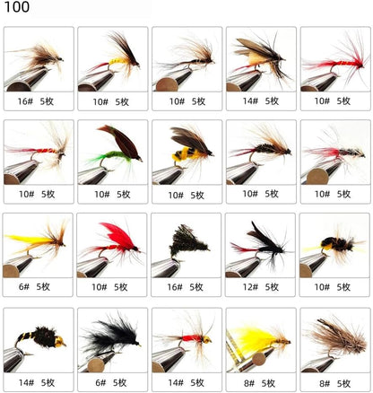 100Pcs Fly Fishing Lures Kit with Double-Sided Waterproof Case: Hand-Tied Dry, Wet, Nymphs & Streamers Assortment with Natural Feathers for Trout, Bass - Fishing Gift for Anglers