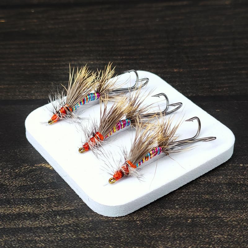 6 -Pack Hand-Tied Stimulator Deer Hair Caddis Fly Lure - Iridescent Ribbed Body with High-Floating Elk Hair & Trailer Double Hook-Premium Dry Fly for Trout, Bass, and Steelhead Fishing, Size #10 Hooks