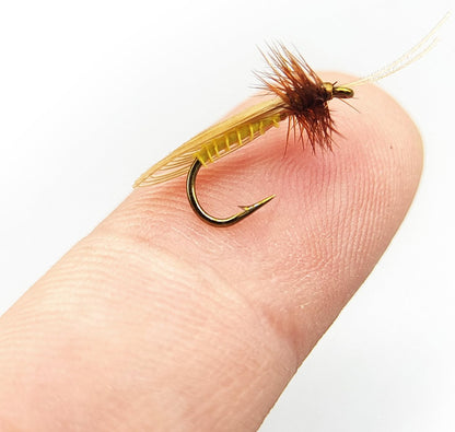 5-Pack/10-Pack Realistic Caddis Dry Flies #14 Gold Hook Fly Fishing Lures with Synthetic Wings & Natural Hackle, Hand-Tied High Floatability Flies for Trout, Chub, Culter, Panfish