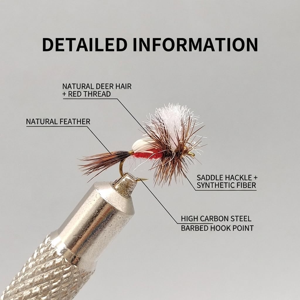 Red Humpy Dry Fly Fishing Lures - (5Pcs/10Pcs) High Buoyancy Hand-Tied Floating Flies with Deer Hair & Hackle, Professional Topwater Baits for Trout, Bass, Panfish, Size #14