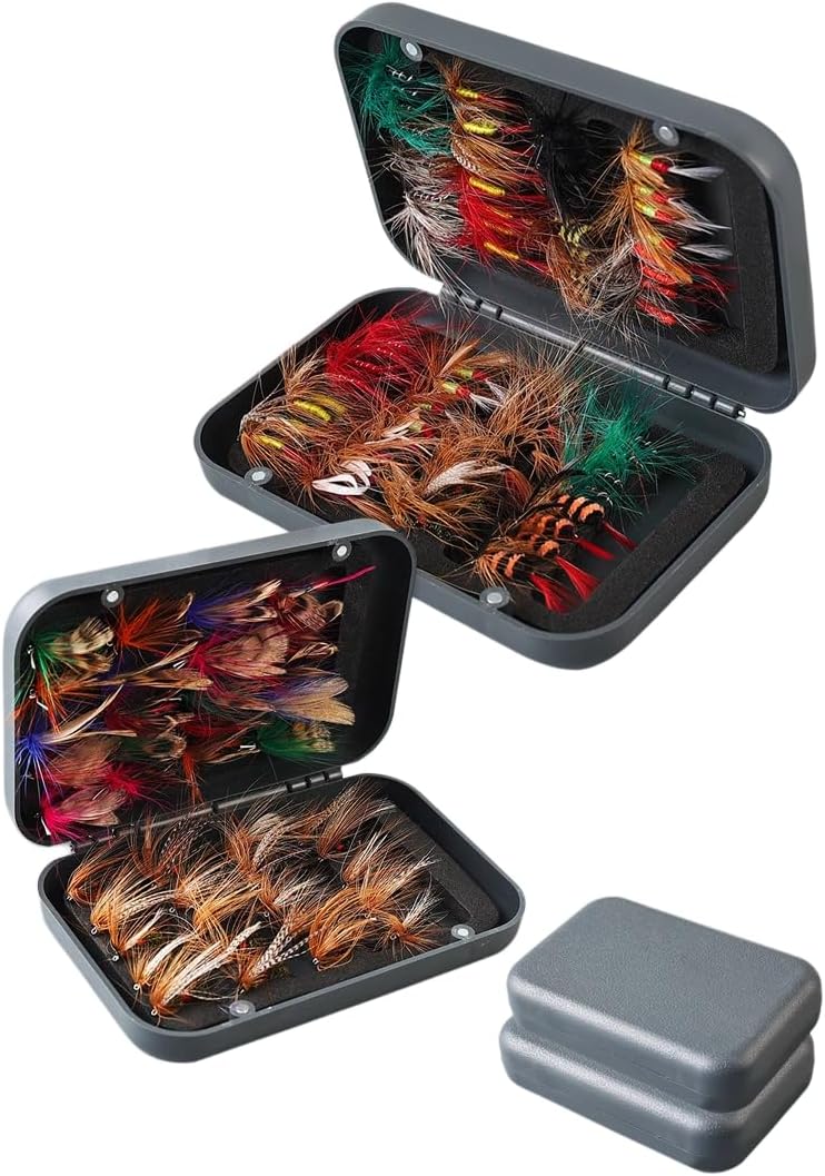 40/65 PCS Realistic Fly Fishing Flies Kit, Professional Hand-Tied Nymphs, Bees Butterflies Lures Assortment with Waterproof Fly Box, Bass Trout Bluegill Panfish Surface Lures for Freshwater