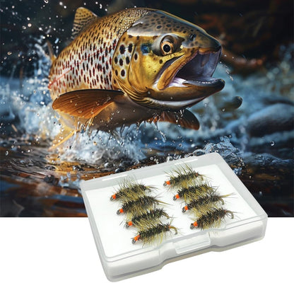8-Pack  Hi-Vis  Griffith's Gnat Dry Fly Fishing Lures - 8Pcs Olive Midge Cluster with Bright Orange Sight Indicator - High Buoyancy Hand-Tied Trout Flies for Streams & Lakes, Size #14#16