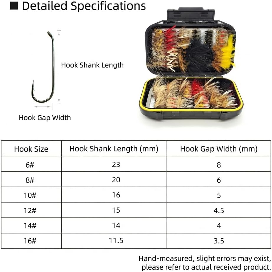 100Pcs Fly Fishing Lures Kit with Double-Sided Waterproof Case: Hand-Tied Dry, Wet, Nymphs & Streamers Assortment with Natural Feathers for Trout, Bass - Fishing Gift for Anglers