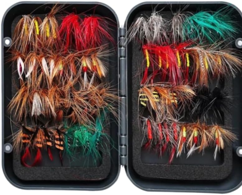 40/65 PCS Realistic Fly Fishing Flies Kit, Professional Hand-Tied Nymphs, Bees Butterflies Lures Assortment with Waterproof Fly Box, Bass Trout Bluegill Panfish Surface Lures for Freshwater