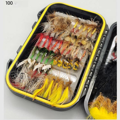 100Pcs Fly Fishing Lures Kit with Double-Sided Waterproof Case: Hand-Tied Dry, Wet, Nymphs & Streamers Assortment with Natural Feathers for Trout, Bass - Fishing Gift for Anglers