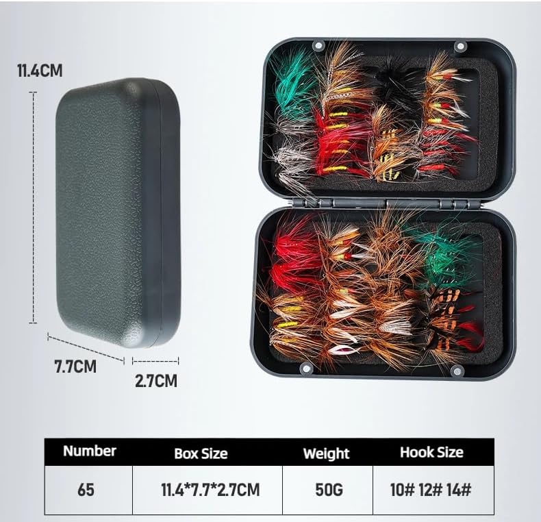 40/65 PCS Realistic Fly Fishing Flies Kit, Professional Hand-Tied Nymphs, Bees Butterflies Lures Assortment with Waterproof Fly Box, Bass Trout Bluegill Panfish Surface Lures for Freshwater