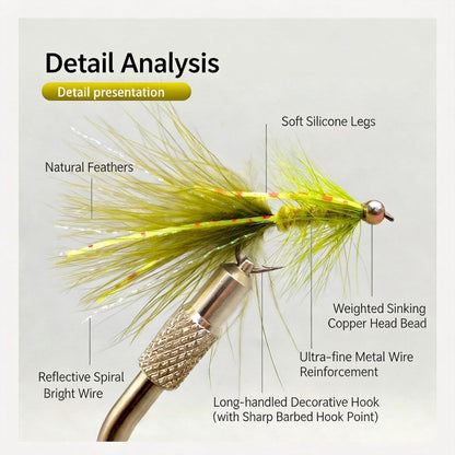 6-Pack Weighted Bead Head Woolly Bugger Streamer Flies - Lifelike Silicone Legs & Premium Marabou - Versatile Pattern for Trout, Bass, Salmon, Steelhead in Rivers & Lakes