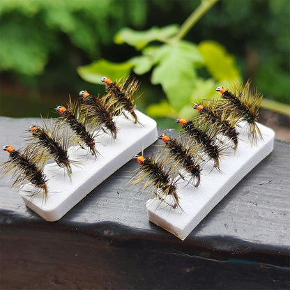8-Pack  Hi-Vis  Griffith's Gnat Dry Fly Fishing Lures - 8Pcs Olive Midge Cluster with Bright Orange Sight Indicator - High Buoyancy Hand-Tied Trout Flies for Streams & Lakes, Size #14#16