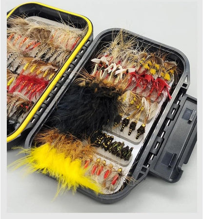 120Pcs Fly Fishing Lures Kit with Double-Sided Waterproof Case: Hand-Tied Dry, Wet, Nymphs & Streamers Assortment with Natural Feathers for Trout, Bass - Fishing Gift for Anglers