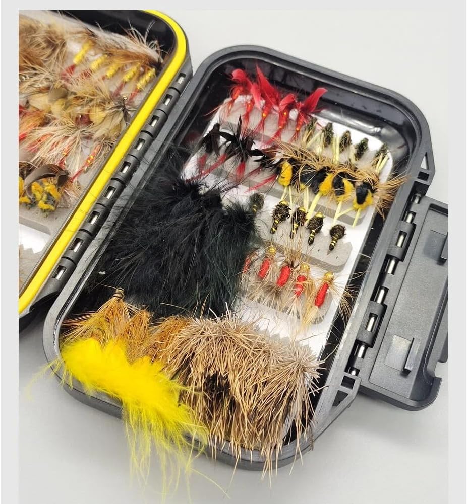 100Pcs Fly Fishing Lures Kit with Double-Sided Waterproof Case: Hand-Tied Dry, Wet, Nymphs & Streamers Assortment with Natural Feathers for Trout, Bass - Fishing Gift for Anglers