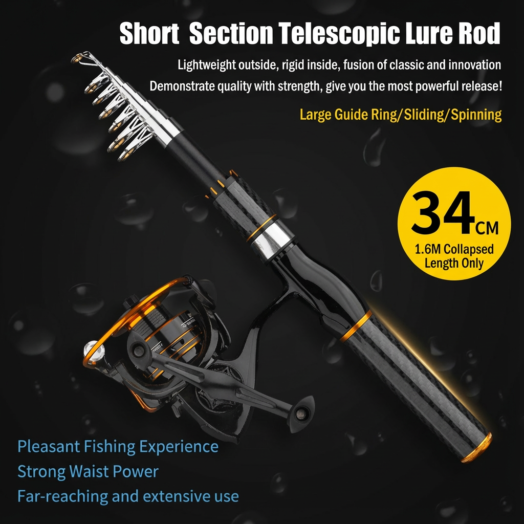 carbon fiber telescopic fishing rod Carbon Fiber Telescopic Fishing Rod & Reel Combo Kit