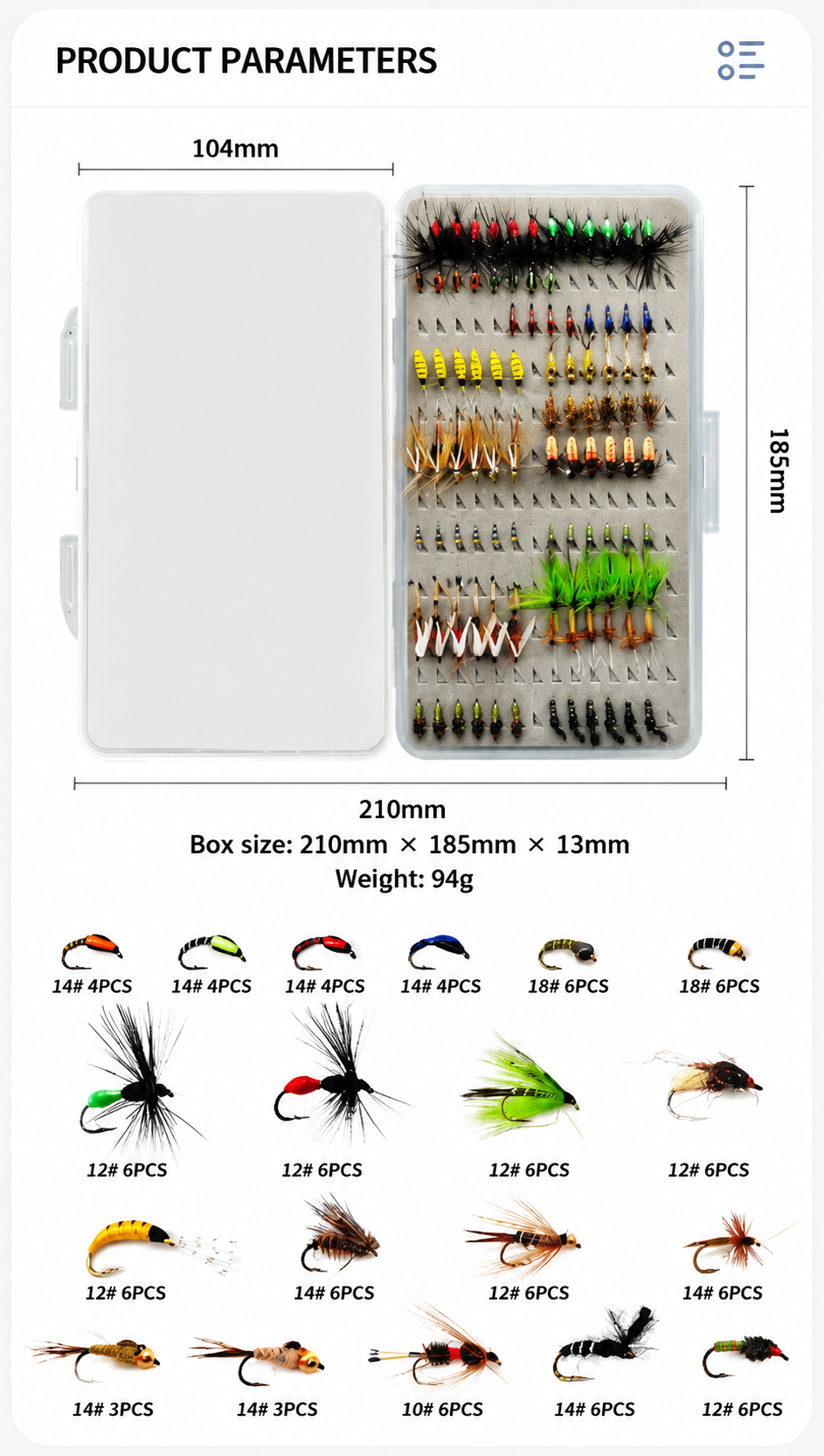 DzAngling 100Pcs Fly Fishing Lures Set Hand-Tied Dry Wet Nymph Streamer Flies Assortment Pack with Waterproof Fly Box #10 #12 #14 #16
